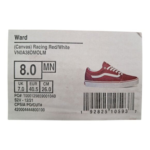 NWT Vans Ward Canvas Sneakers – Racing Red/White – Men’s Size 8.0 ( 26 cm ) - Picture 2 of 13